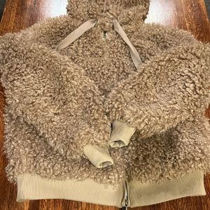 NWT! UO Casey Sherpa Hooded Zip Up Jacket UO CASEY FUR HOODIE XS Brown Teddy
